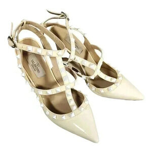 Valentino Rockstud Caged Heels Shoes Nude Beige Women's 7 Leather 37